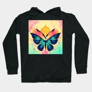 butterfly, flower, floral, gold, beautiful, blue, cute, colorful Hoodie